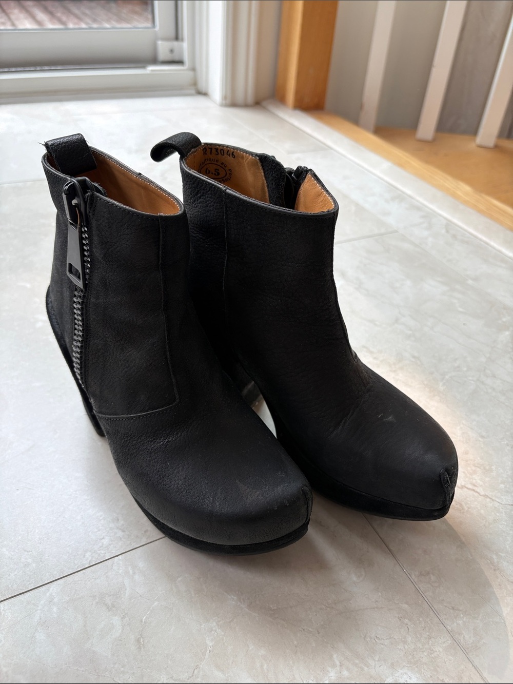 John Fluevog Black Leather Ankle Zip-Heel Boots